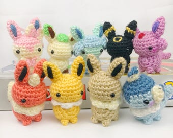 Amigurumi Pokemon - Mini Eeveelution Amigurumi Plush Keychain Set - Pokemon Plush - Eevee Amigurumi - Eeveelution Plush