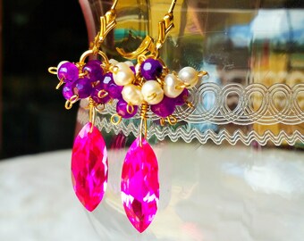 14kt Gold Earrings with Pearl & Pink Topaz EZ5751 main image 0