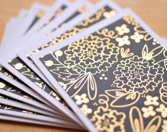 Black and Gold Mini Cards // Set of 4 // Blank Cards // Gift Card Envelope // Metallic Finish // Love Note // Guestbook // Scrapbooking
