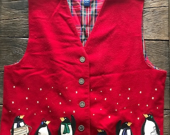 Vintage Christmas Vest - Vintage Ugly Christmas Sweater - Christmas Penguin Vest - Ugly Christmas Vest - Christmas Party Sweater Vest