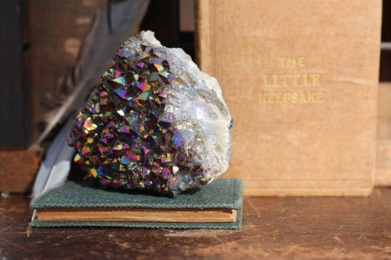 Titanium Aura Amethyst Druzy Cluster, Rainbow Titanium Crystal Cluster, Flame Amethyst Aura Cluster, Standing Aura Quartz, Crystal Gifts