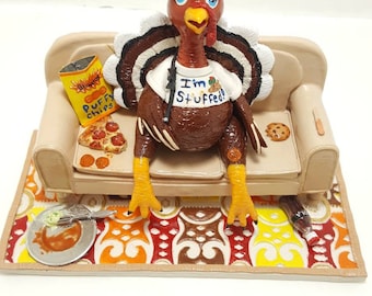 Stuffed thanksgiving turkey pun figurine