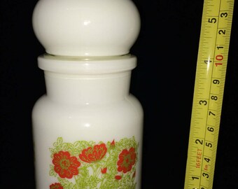 Vintage White APOTHECARY JAR- Rose Floral w/Gold - Belgium Milk Glass
