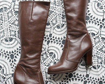 Vintage original brown 60s 70s hippy leather boots uk size 4 4.5 Eur 37 us 6