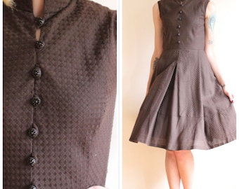 1960s Dress // Anjac Woven Cotton Dress // vintage 60s dress