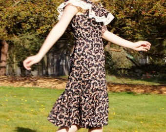 1970's Summer Off Shoulder Calico Prairie Dress Boho