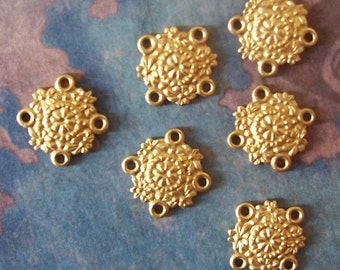 12 PC Raw Brass - Small Renaissance Medallion - 4 way Connector Finding - B0034