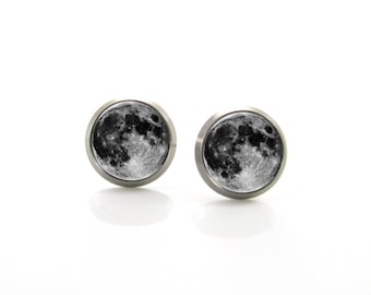 Titanium Stud Earrings Full moon stud earrings, Tiny stud earrings, Space jewelry, Moon earrings for sensitive ears, Mens earrings