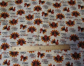 Cream Gobble til you Wobble Thanksgiving Turkey Cotton Fabric by the Half Yard