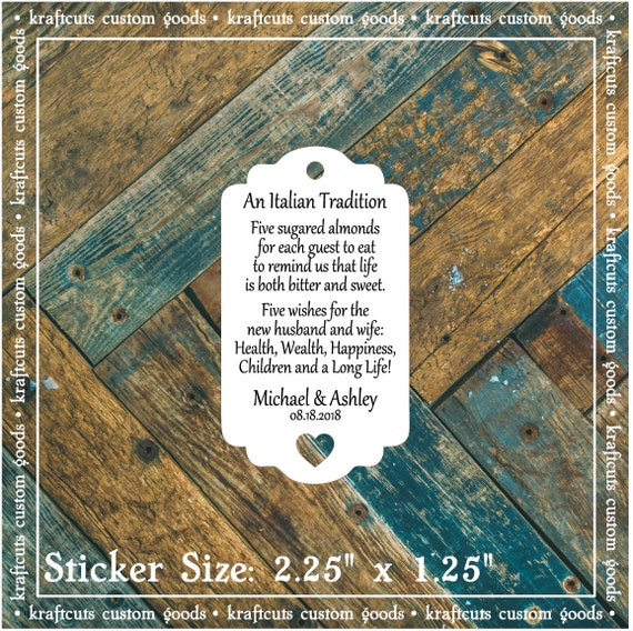 Jordan Almond, Sugared Almond, Italian Wedding Tradition Reception Favor Tags # 794 Qty: 30 Tags