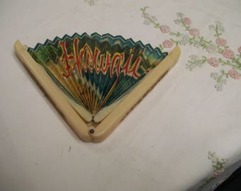Vintage, Hawaiian Souvenir, Fan, Hand Painted, Diamond Head,Islands, Hand Held, 2 Sided, Decorative Fan, Bakelite Case
