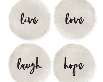 Live, Love, Laugh and Hope Cotton Canvas Drink Coasters, Housewarming, Holiday Decor, Thanksgiving, Christmas, Gift, Hostess, Set of 4
