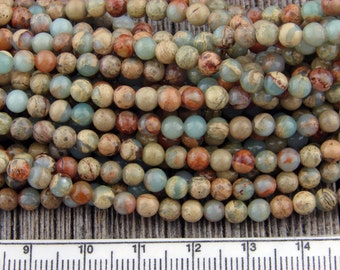 4mm Impression Jasper beads, Sea Sediment Jasper, Aqua Terra Jasper, 4 mm Smooth Round Beads Blue Green Boho