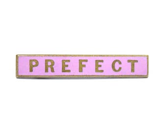 Vintage school Prefect pin, prefect badge, pink enamel school badge, school uniform, brass pin, lapel pin, Thomas Fattorini, purple prefect