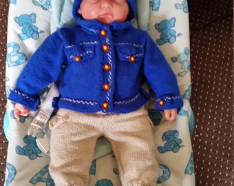 Handknitted denim jacket and chinos set