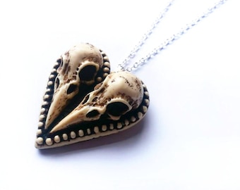 The Lovebirds Pendant, Raven Skull Necklace