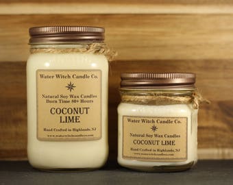Coconut Lime scented soy wax candle in 16oz. Mason Jar