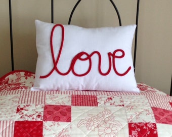 White and Red Love Lettering Pillow Cover