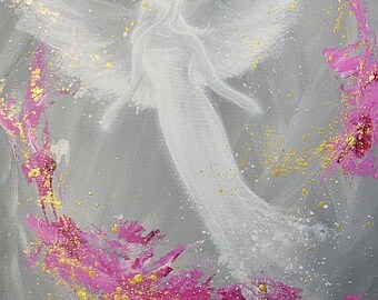 A- R -T ANGEL ART POSTER, Guardian angel painting "Luck" Wall Decor, also for frame,Wings Gift,Baptism,Wedding,Birthday