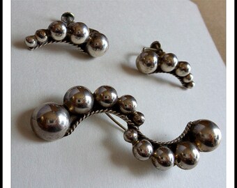 Pin and Earring Set Vintage Sterling