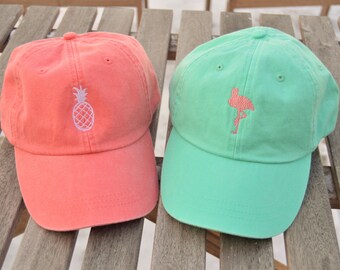Monogrammed hat, Pink Flamingo Hat, Bicycle logo hat, Fish logo hat, Pineapple Hat, Monogrammed logo hat, Mountain logo, Cotton Logo Hat