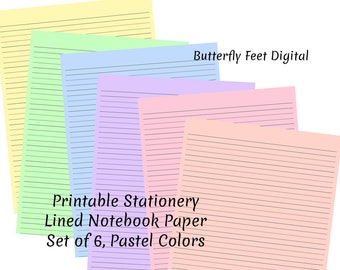 Printable Stationery, Lined Paper, Printable Journal Pages, Pastel Colors, Letter Size, Notebook Paper, Instant Download
