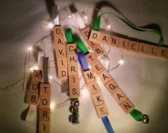 Custom Word Scrabble Letter Ornament, Personalized Ornament, Letter Tile Art, Name Nursery Decor, Wood Ornament, Baby Name, Scrabble Tile