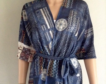 Kimono 38/40/42/44/46/48/50 cotton Jersey printed Denim ethnic lace