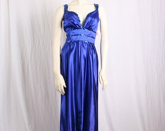 vintage Blue liquid EVENING GOWN / prom dress Sequined Goddess formal