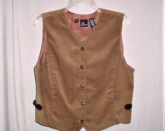 Vintage 80s Brown Wide Wale Corduroy Ladies Vest 14 Side Buckle