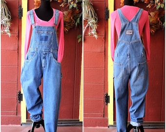 Overalls / bib overalls / 90s denim overalls / mens womens vintage overalls / baggy jean overalls / size M