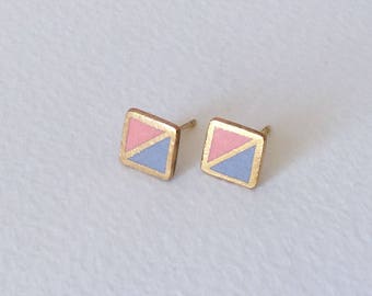 Square stud porcelain earrings- peach, gray, 24k gold- small geometric studs, porcelain earrings, minimalist studs, porcelain jewelry