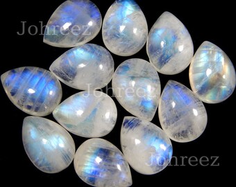 5 Piece natural Rainbow Moonstone Pear shape loose Gemstone Cabochon
