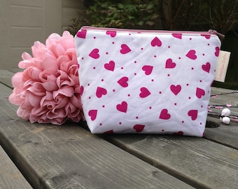 Notions Bag, case. Pink Hearts