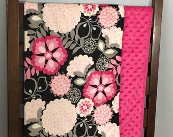 Hot pink and black minky blanket