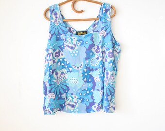 Psychedelic vintage Silk Tank, Bob Mackie 80s 90s Abstract art Singlet top, Medium 878