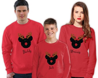 10% Off Christmas Jumpers | Disney Reindeer Family Christmas Sweatshirt | Women's/Men’s/Unisex/Kid’s Jumper | White, Blue, Red, Green