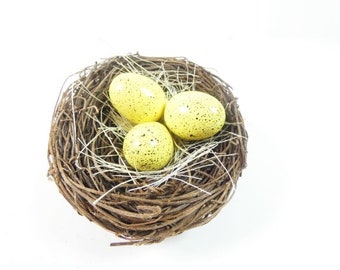 1 Birds nest Birdsnest With Yellow Eggs 3.1 Inches Fake Eggs Fake Bird Nest Artificial Birdsnest Craft Nest
