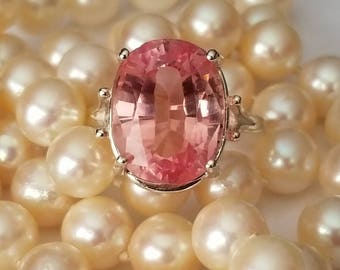 Peach Padpardscha Sapphire Ring, Pink Sapphire ring, AGSL Certified Sapphire Ring, Sapphire 13.40 carats., Genuine Sapphire Sterling or Gold