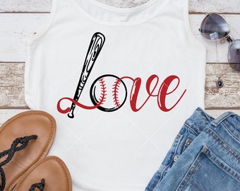 Love Baseball Bat and Ball for Shirt SVG png dxf Files for Cutting Machines like Silhouette Cameo and Cricut, Commercial Use Digital Design