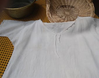 Rustic Victorian 1850's Linen Dress Lace Trim Handmade French Farmhouse Shirt Large Primitive Nightgown #1 #SophieLadyDeParis