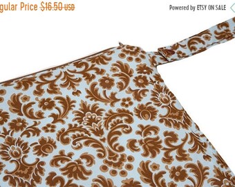 Spring Sale Blue Damask - 12x12 Sweet Bobbins Wet Bag - SEAM SEALED - Snap Strap - Boutique Quality