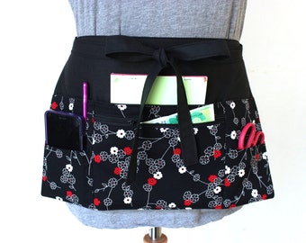 Vendor apron - Waitress apron - Teacher Apron - black half apron with zipper pocket - server apron - utility apron - half apron waist apron