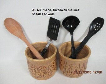 Stoneware Sand Colored Utensil Holder