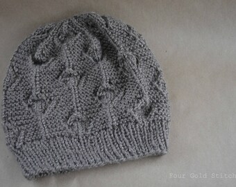 Metallic Knit Floral Hat in Taupe, Birthday Gift, Christmas Gift