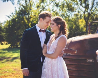 Blush Tulle and Lace Illusion Wedding Dress