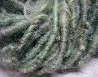 Handspun Corespun Hand Dyed Textured Lincoln Longwool Bulky Art Yarn in Mint Green with Gray Shadows by KnoxFarmFiber for Knit Weave
