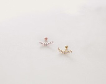 Curved Bar Piercing, Cartilage earring/ CZ tragus earring, Crescent Piercing/ Helix, Conch, Tragus earring/ Sold as one