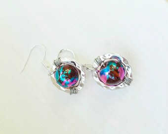 Celestial Drop Earrings, Colorful Beaded Earrings, Galaxy Earrings, Planetary Jewelry, Handmade Earrings, Boho Glam Earrings, Wire Wrapped
