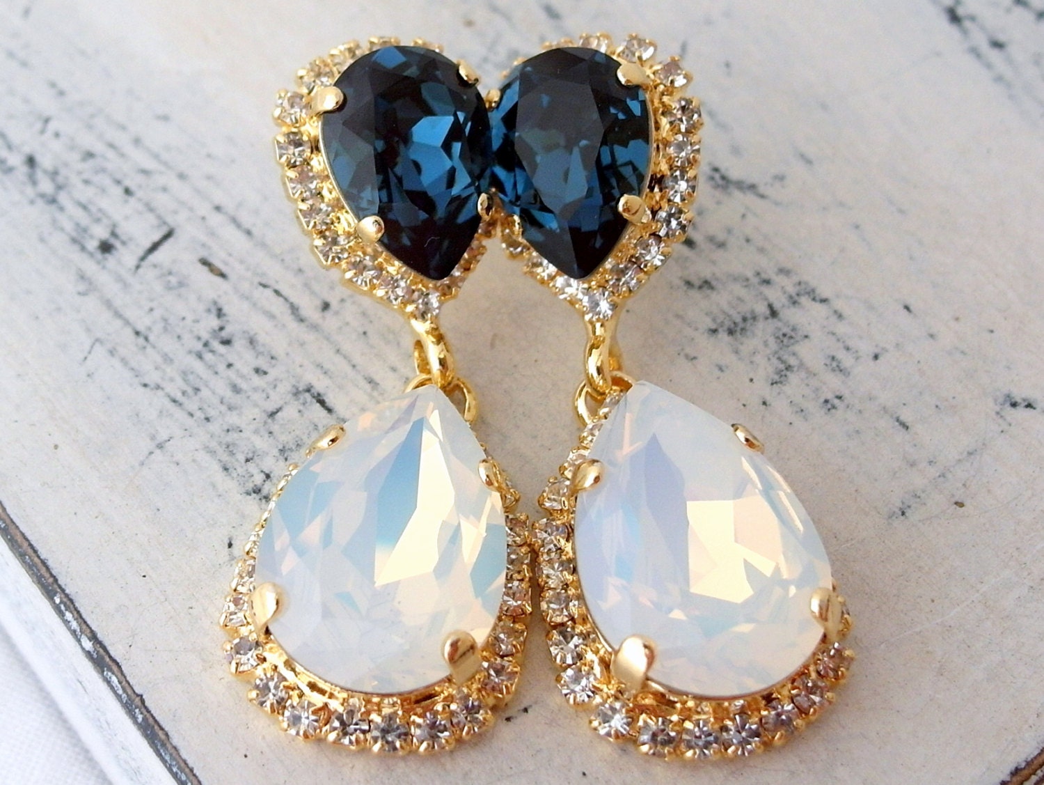 White Opal And Blue Chandelier Earrings Zoom